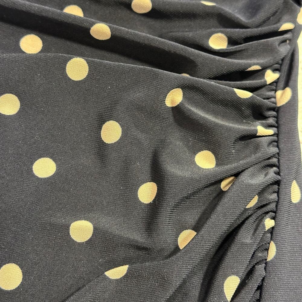 Lauren Ralph Lauren black tan polka dot gathered dress women's size 14 p Petite - Picture 3 of 7